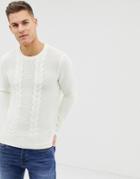 Brave Soul Cable Knit Sweater-cream