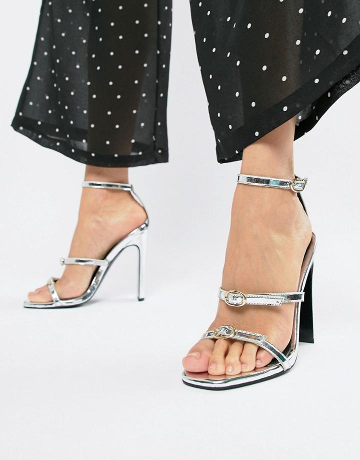 Asos Design Haunted Barely There Heeled Sandals - Silver