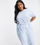 Vero Moda Curve Aware Organic Cotton Tie Waist Midi T-shirt Dress In Blue-blues