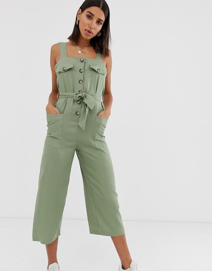 Bershka Utility Jumpsuit In Khaki