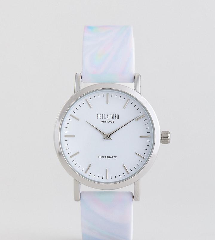 Reclaimed Vintage Inspired Silicone Watch In Irredescent 36mm Exclusive To Asos - Silver