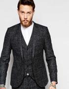 Noak Check Suit Jacket With Fleck In Super Skinny Fit - Black