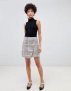 River Island A-line Mini Skirt With Wrap Front In Check-multi