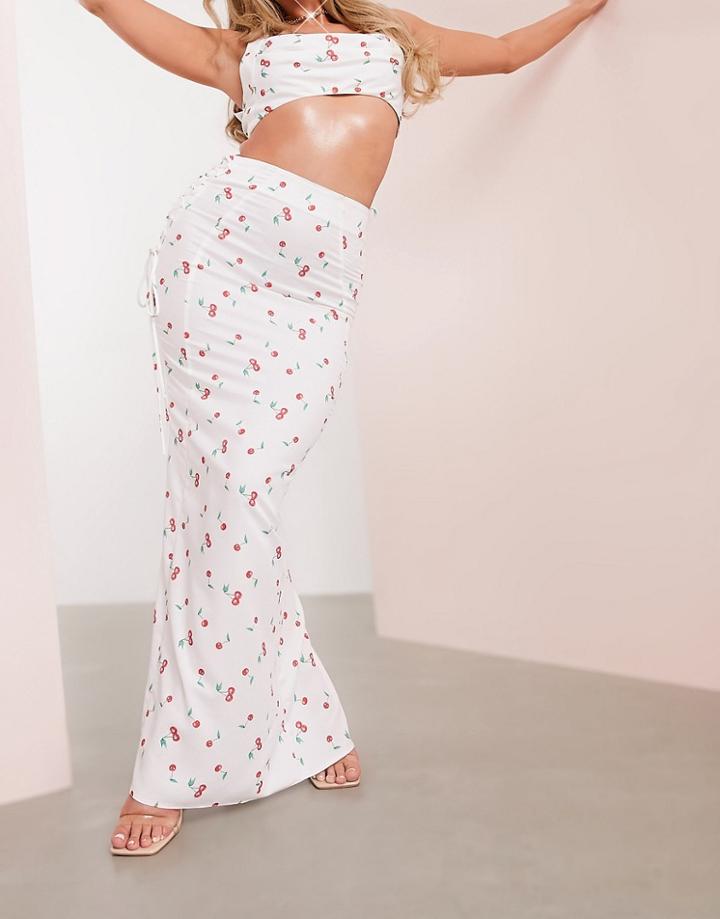 Asos Luxe Matching Maxi Skirt With Lace Up In Cherry Print-multi