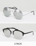 7x Round Sunglasses 2 Pack - Silver
