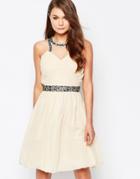 Little Mistress High Neck Embellished Skater Dress - Pink