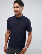 Fred Perry Slim Pique Polo Shirt Woven Buttondown Collar In Navy - Nav
