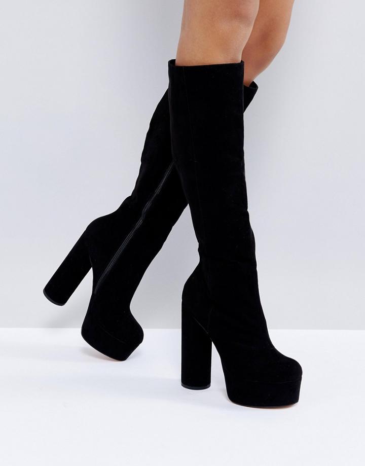 Asos Captive Platform Knee Boots - Black
