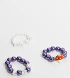 Reclaimed Vintage Inspired Stretch Ring Pack With Mushroom Pendant In 90's Beads-multi