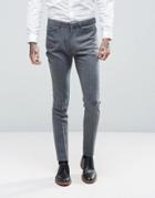 Asos Wedding Skinny Suit Pants In Herringbone Blue Wool Blend - Blue