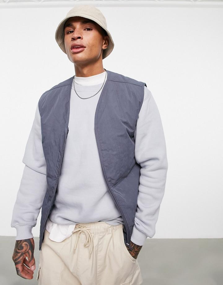 Asos Design Lightweight Quilted Vest In Gray-blue