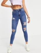 New Look High Waist Ripped Jeans In Blue-blues
