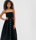 Asos Design Tall Cami Button Through Midi Linen Sundress-black