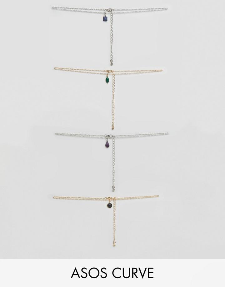 Asos Curve Pack Of 4 Stone Charm Choker Necklaces - Multi