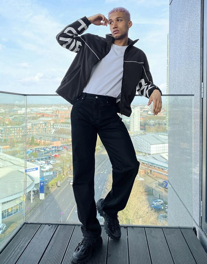Bershka Nylon Jacket With Print In Black