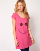 Illustrated People Button Smile Long Top - Pink