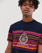Asos Design Relaxed T-shirt With Chest Stripes And Voyager Embroidery-navy