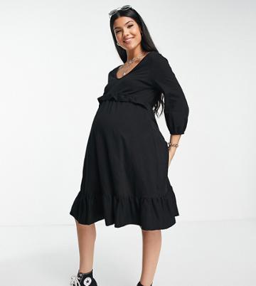 River Island Maternity Frill Smock Mini Dress In Black