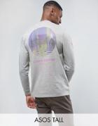 Asos Tall Relaxed Long Sleeve T-shirt With High Shine Solar Print - Gray