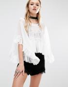 Navy London Frill Sleeve Wide Neck Angel Layer Top - White