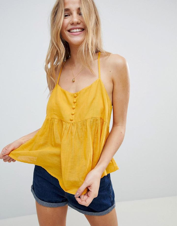 Asos Crop Cami With Button Detail - Yellow
