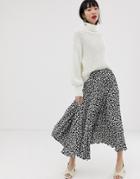 Asos Design Mono Leopard Print Pleated Satin Midi Skirt - Multi