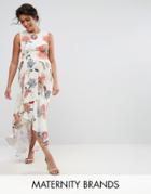 Hope & Ivy Maternity Printed Maxi Dress With Frill Detail - Multi