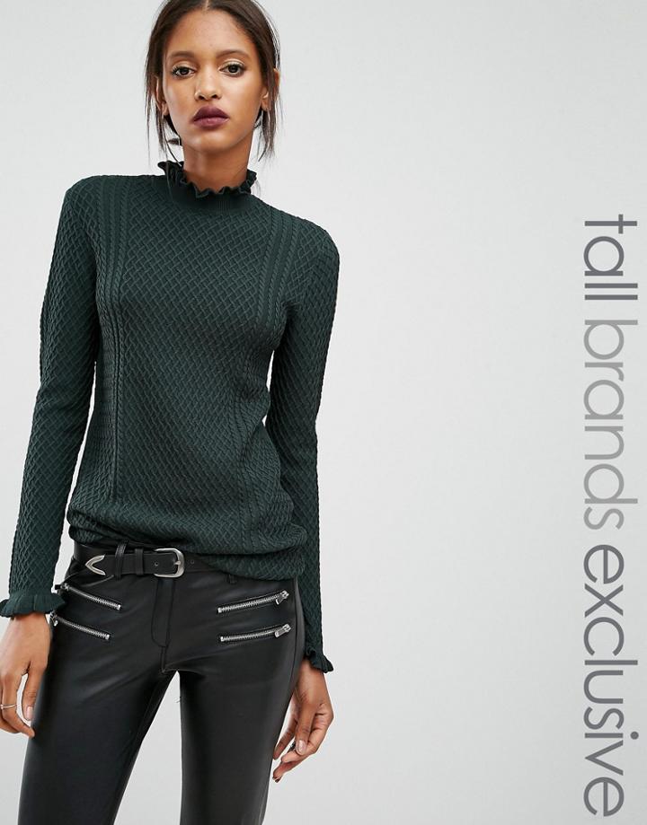Y.a.s Tall Alva Frill Neck Knitted Top - Green