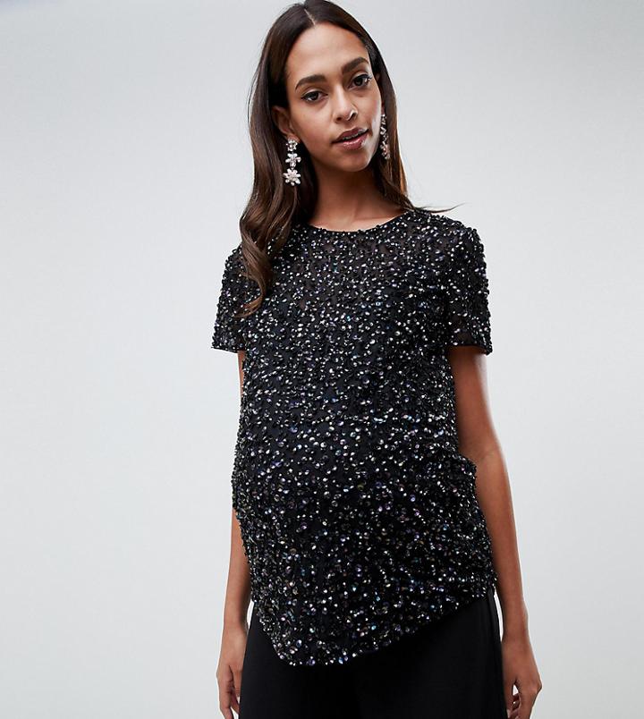 Asos Design Maternity T-shirt With Sequin Embellishment