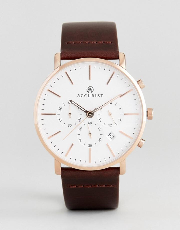 Accurist Chronograph Leather Watch In Black - Black