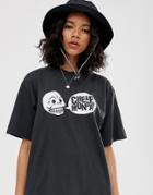 Cheap Monday Organic Cotton T-shirt With Skull Speech Bubble Logo-black