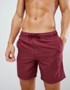 Asos Design Swim Shorts In Burgundy Mid Length - Red