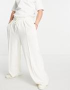 Asos Design Wide Leg Velour Sweatpants With Pin Tuck In Mismatch Colors - Part Of A Set-white