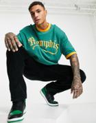 Asos Design Oversized Ringer T-shirt In Green With Memphis Print