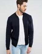 Asos Knitted Bomber With Oversized Zip In Navy - Navy