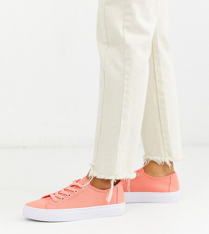 Asos Design Wide Fit Dusty Lace Up Sneakers In Bright Pink