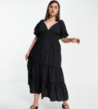 Asos Design Curve Shirred Waist Lace Insert Maxi Dress In Black