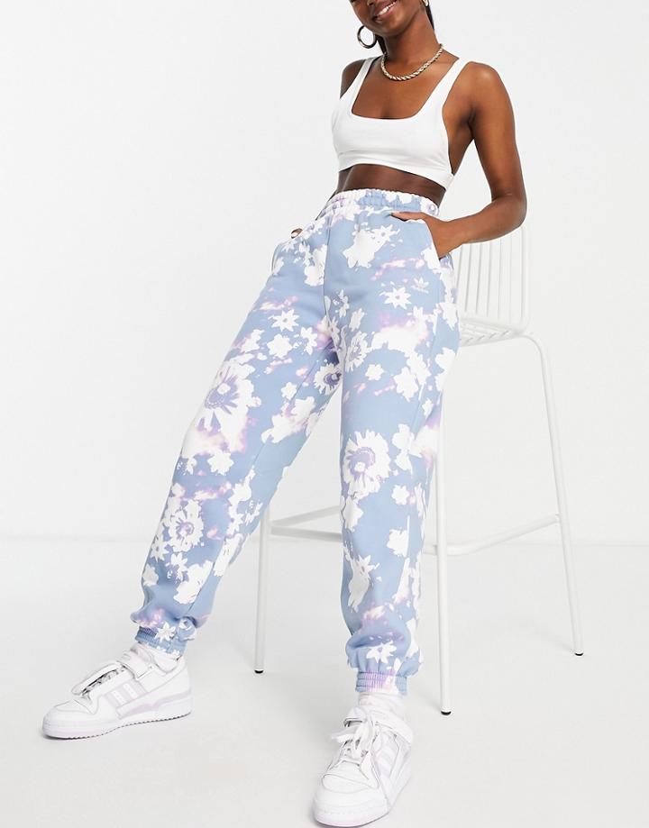 Adidas Originals Sweatpants In Blue With Flower Print-blues