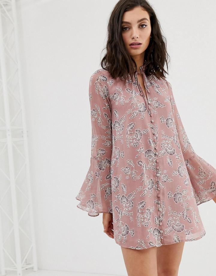 En Creme Button Up Swing Dress In Vintage Floral - Pink