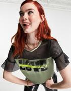 Love Moschino Blusa Mesh Sleeve T-shirt In Green