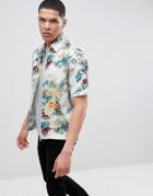 Diesel S-lina Floral Zip Front Short Sleeve Shirt - White