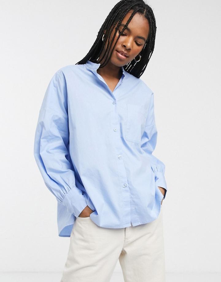 Monki Balloon Sleeve Shirt In Light Blue-blues