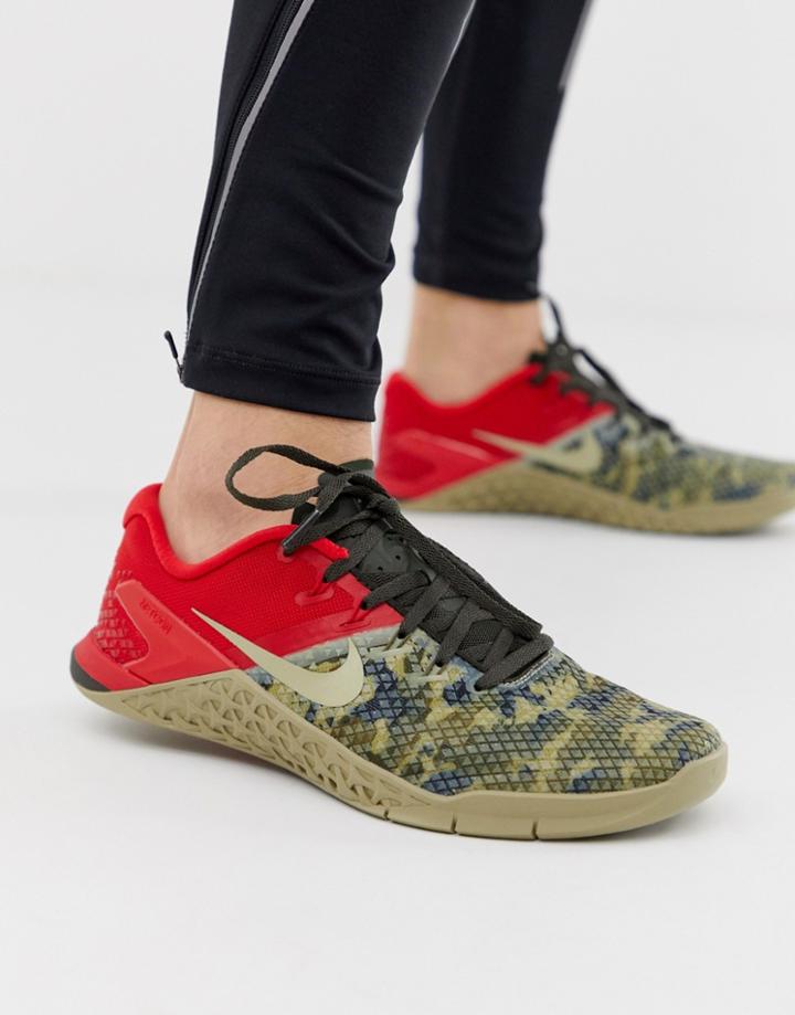 Nike Training Metcon 4 Sneakers In Khaki Camo