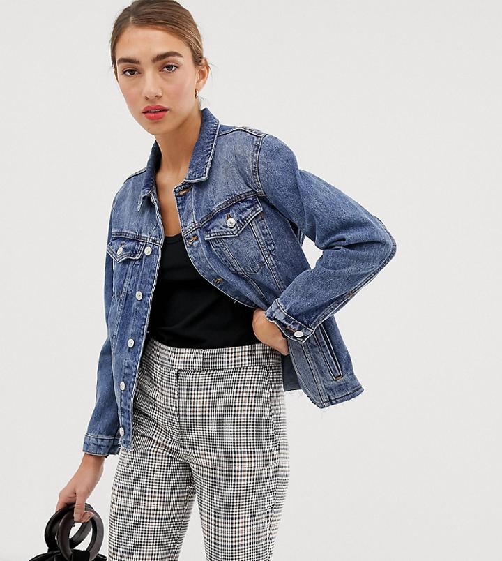 Mango Raw Hem Denim Jacket In Medium Blue