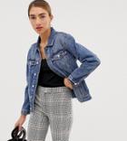 Mango Raw Hem Denim Jacket In Medium Blue