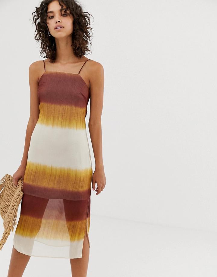 Stradivarius Tie Dye Square Neck Cami Dress In Multi - Orange