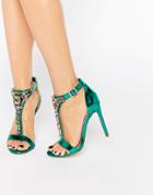 Asos Heighten Embellished Heeled Sandals - Green Metallic
