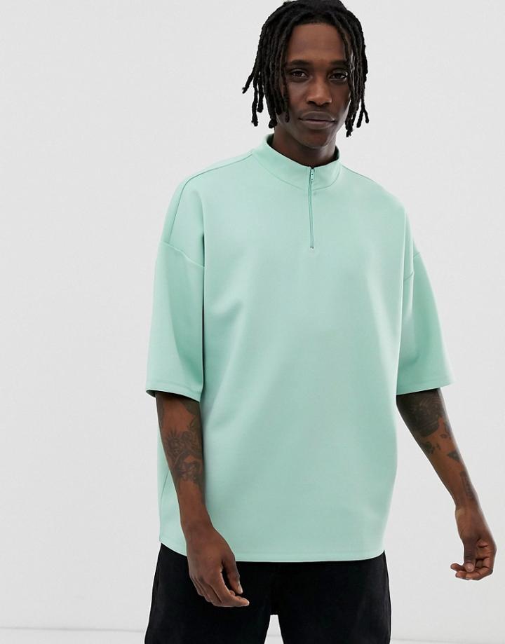 Asos Design Oversized Longline T-shirt With Turtleneck In Scuba Fabric In Green - Green