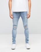 New Look Super Skinny Jeans In Light Wash Blue With Rips - Blue