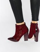 Little Mistress Chaplin Laser Cut Heeled Ankle Boots - Red